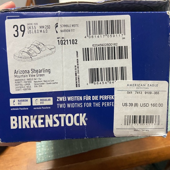 Brand New Birkenstock Arizona Shearling Sandals in Mountain View Green - Picture 2 of 6